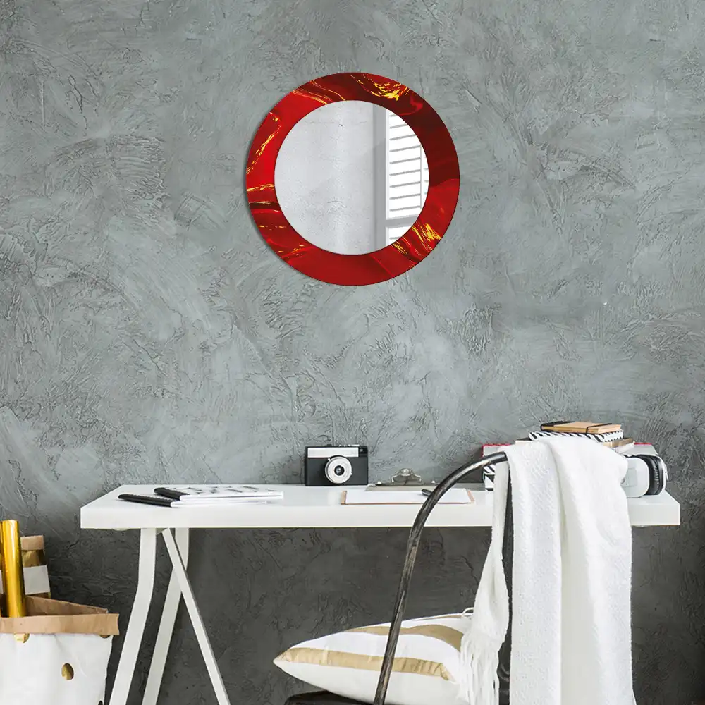 Round wall mirror decor Red marble