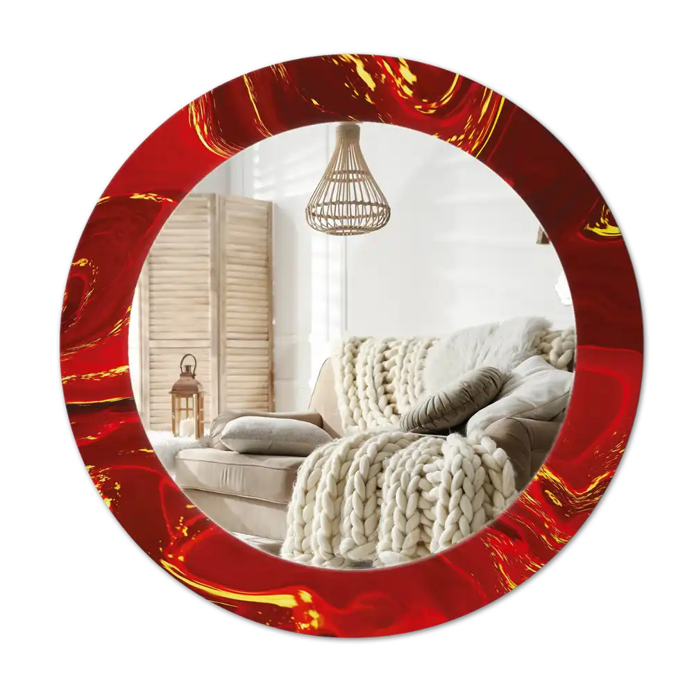 Round wall mirror decor Red marble