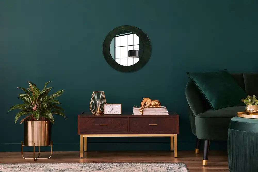 Round wall mirror decor Green marble
