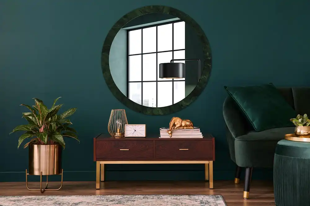 Round wall mirror decor Green marble