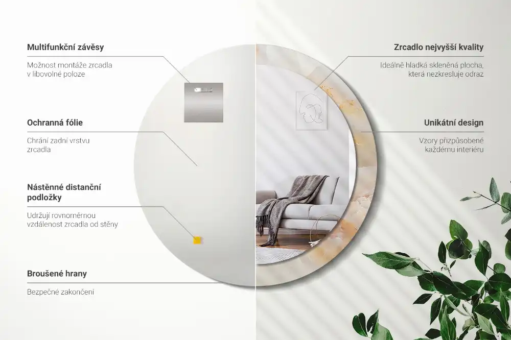 Round mirror frame with print Onyx marble