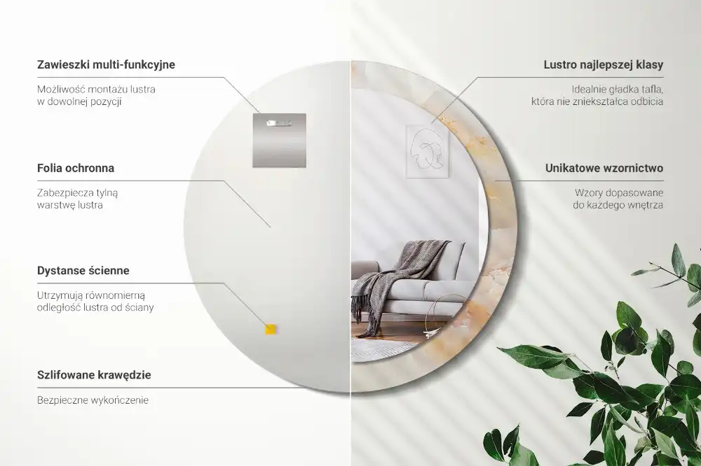 Round mirror frame with print Onyx marble