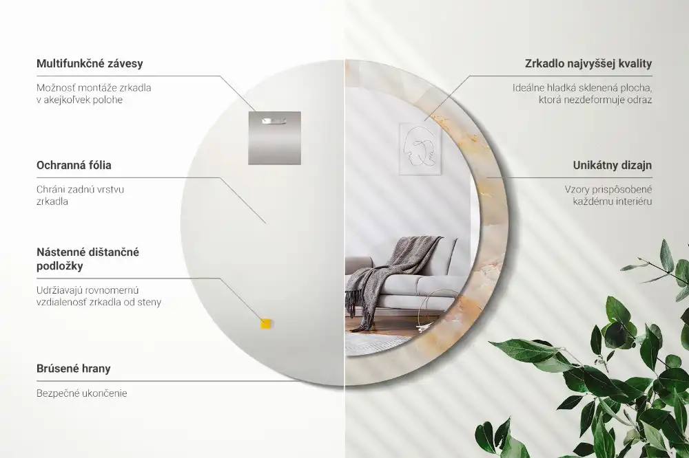 Round mirror frame with print Onyx marble