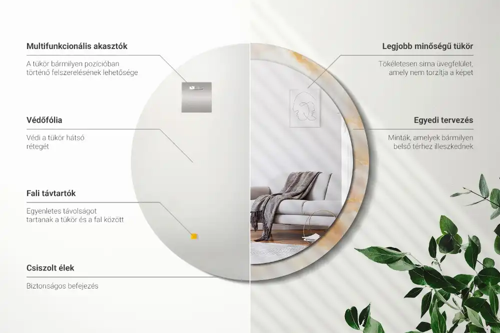 Round mirror frame with print Onyx marble