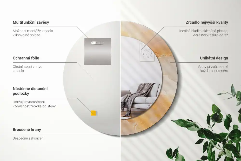 Round mirror frame with print Onyx marble