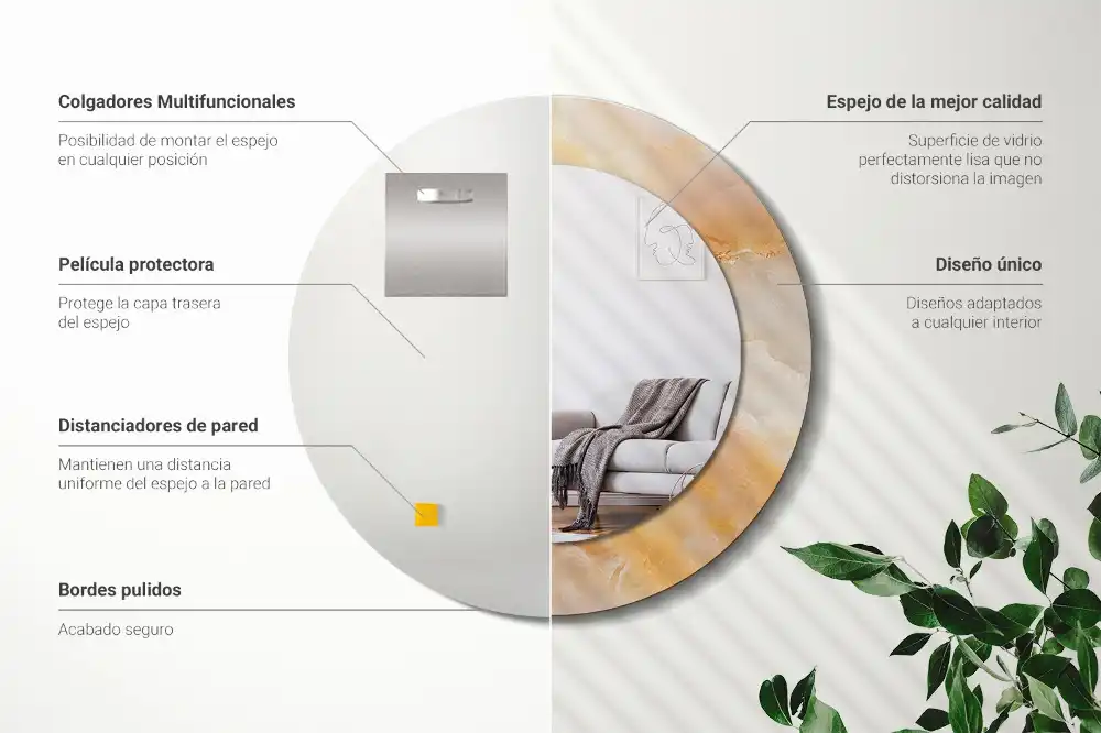 Round mirror frame with print Onyx marble