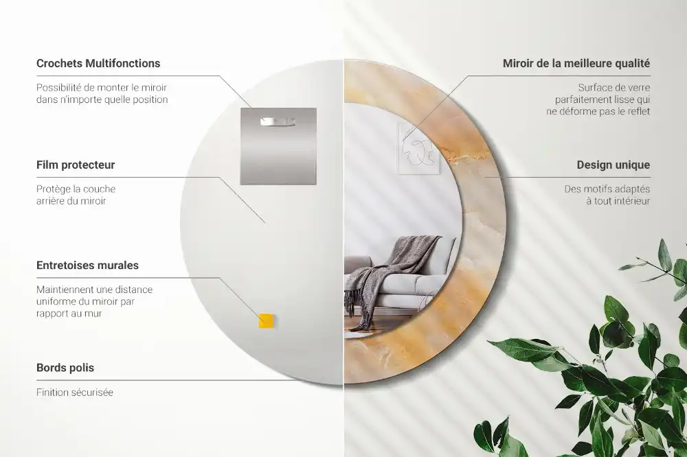 Round mirror frame with print Onyx marble