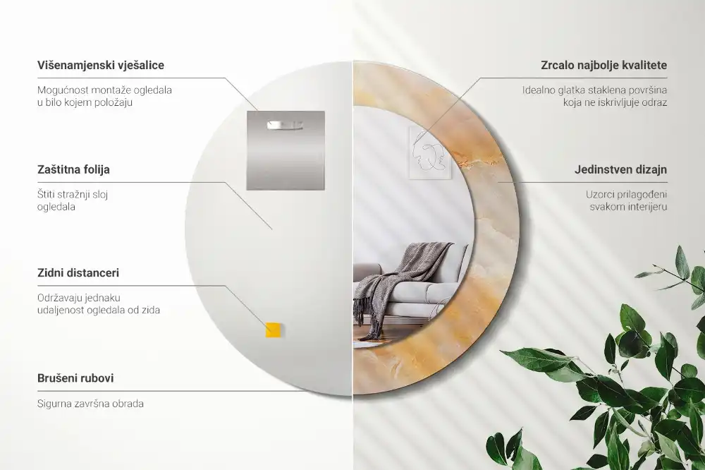 Round mirror frame with print Onyx marble