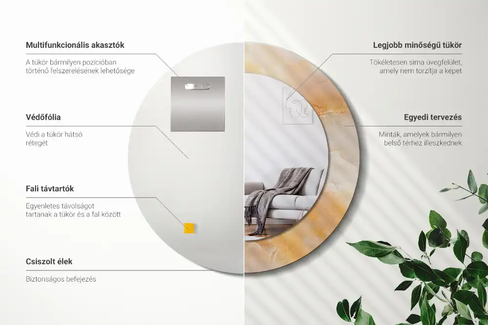 Round mirror frame with print Onyx marble