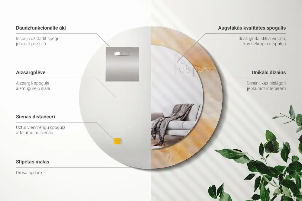 Round mirror frame with print Onyx marble