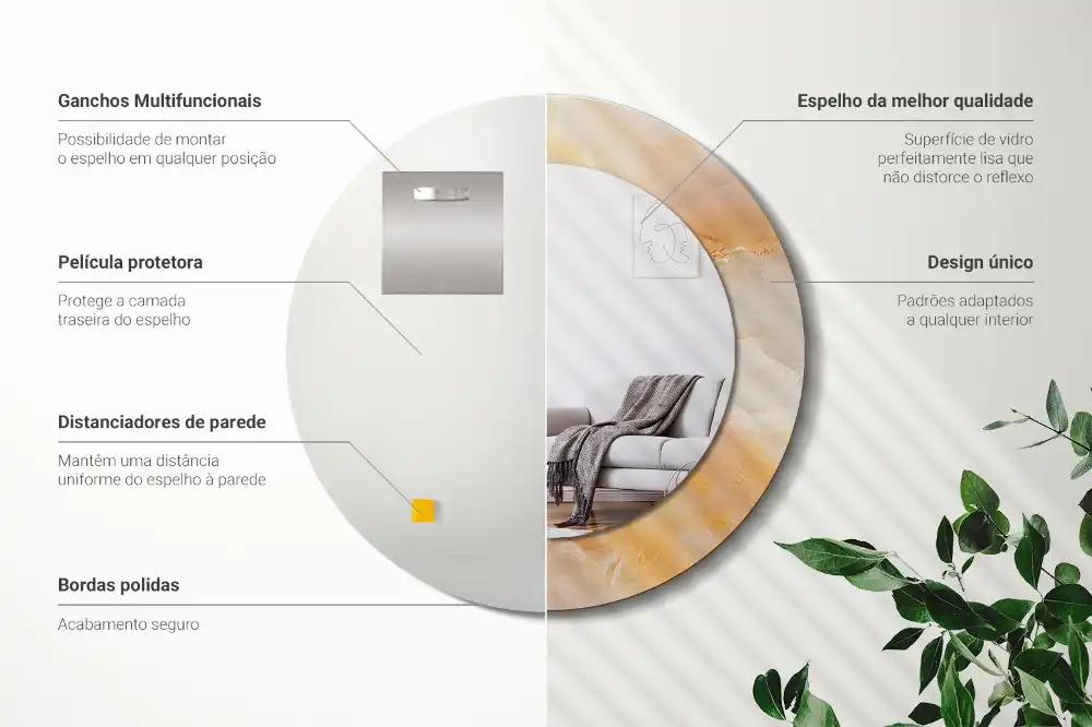 Round mirror frame with print Onyx marble