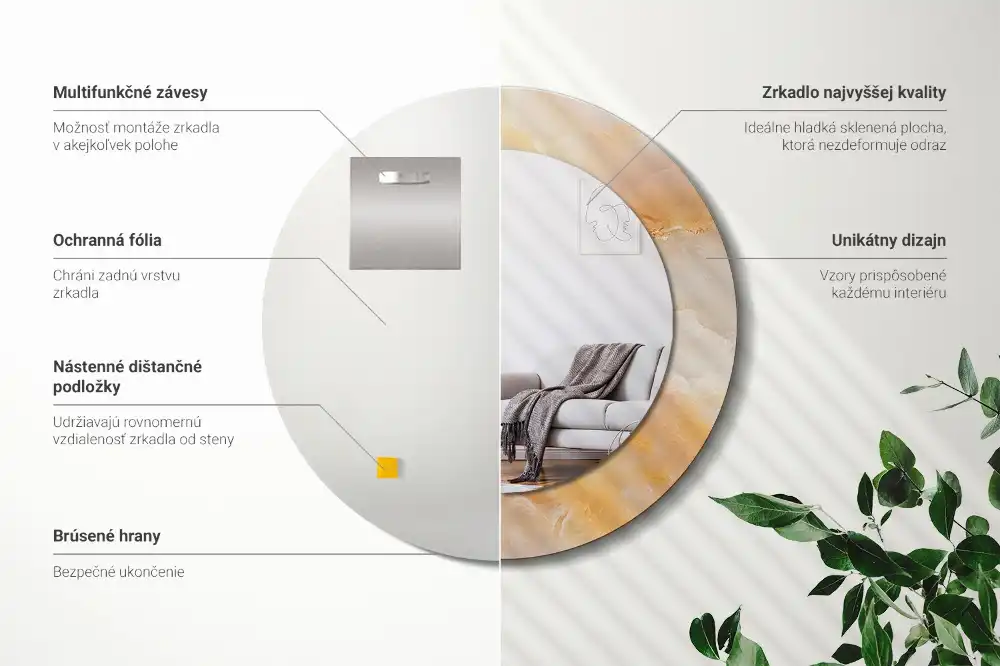 Round mirror frame with print Onyx marble