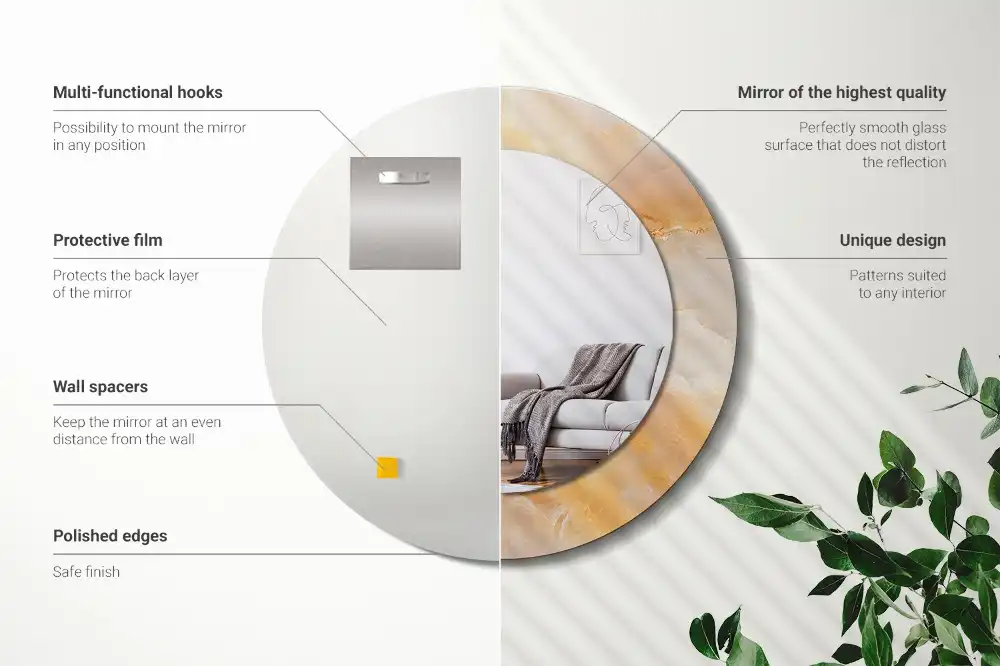 Round mirror frame with print Onyx marble