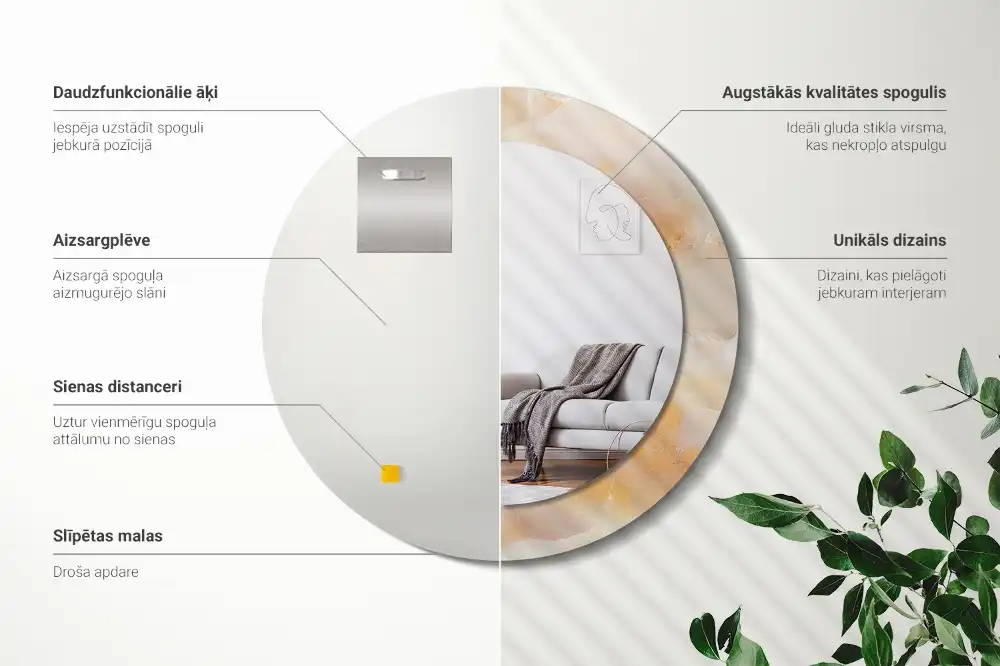 Round mirror frame with print Onyx marble