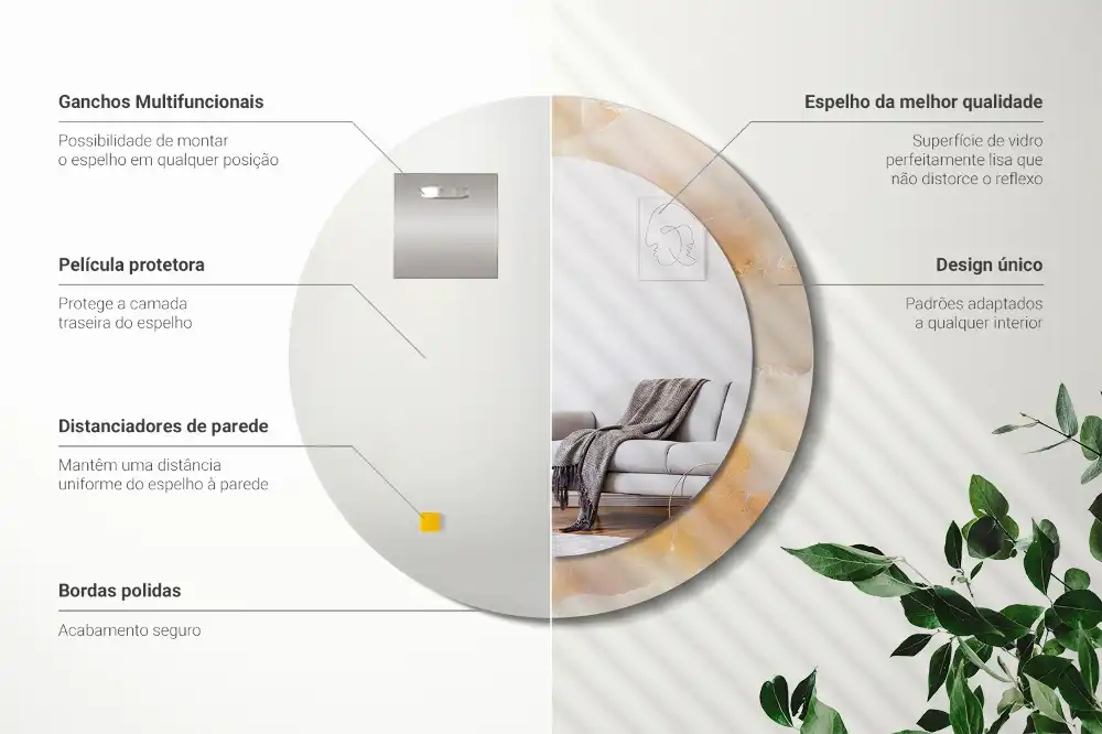 Round mirror frame with print Onyx marble