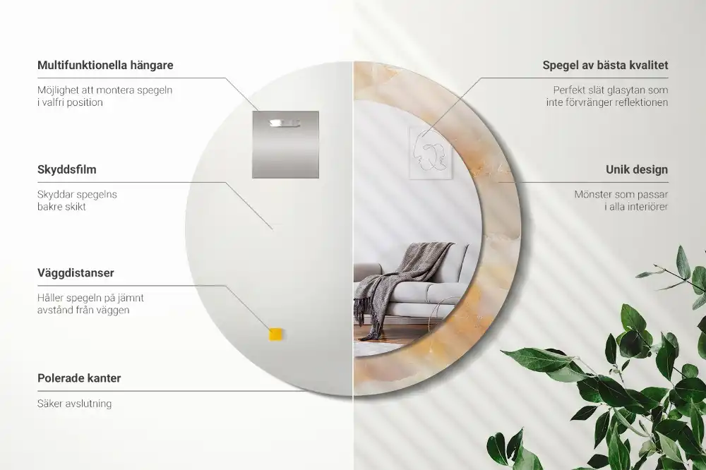 Round mirror frame with print Onyx marble