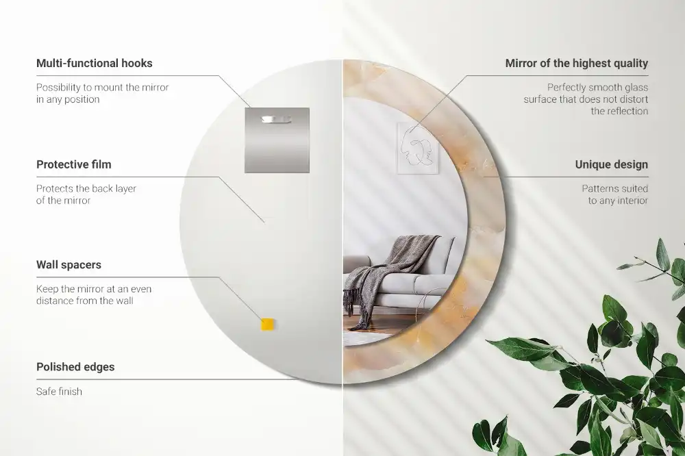 Round mirror frame with print Onyx marble