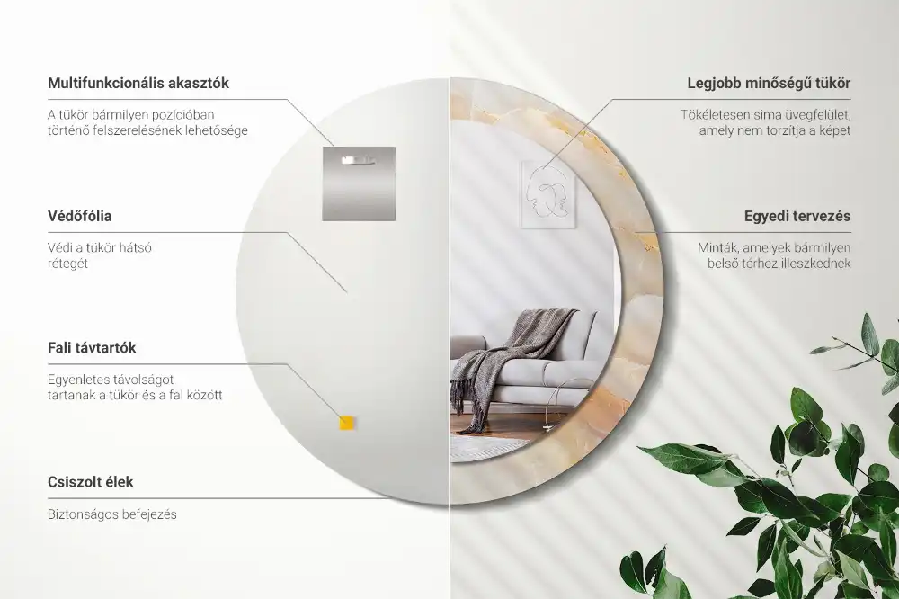 Round mirror frame with print Onyx marble