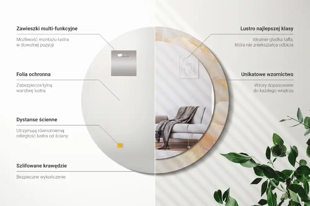 Round mirror frame with print Onyx marble