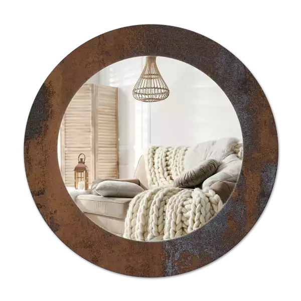 Round printed mirror Metallic rustic