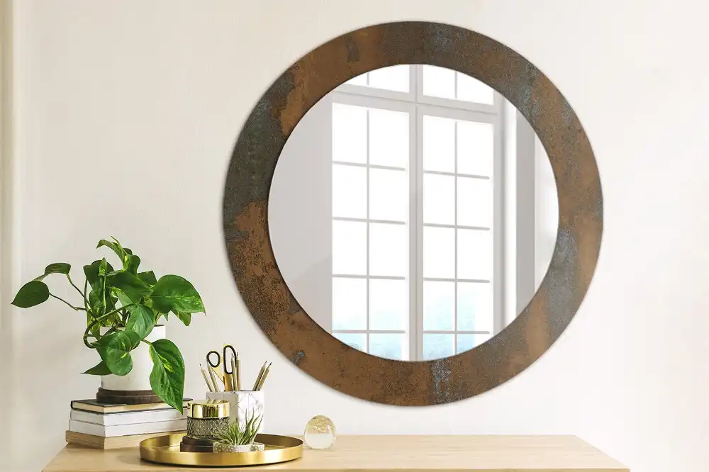 Round printed mirror Metallic rustic