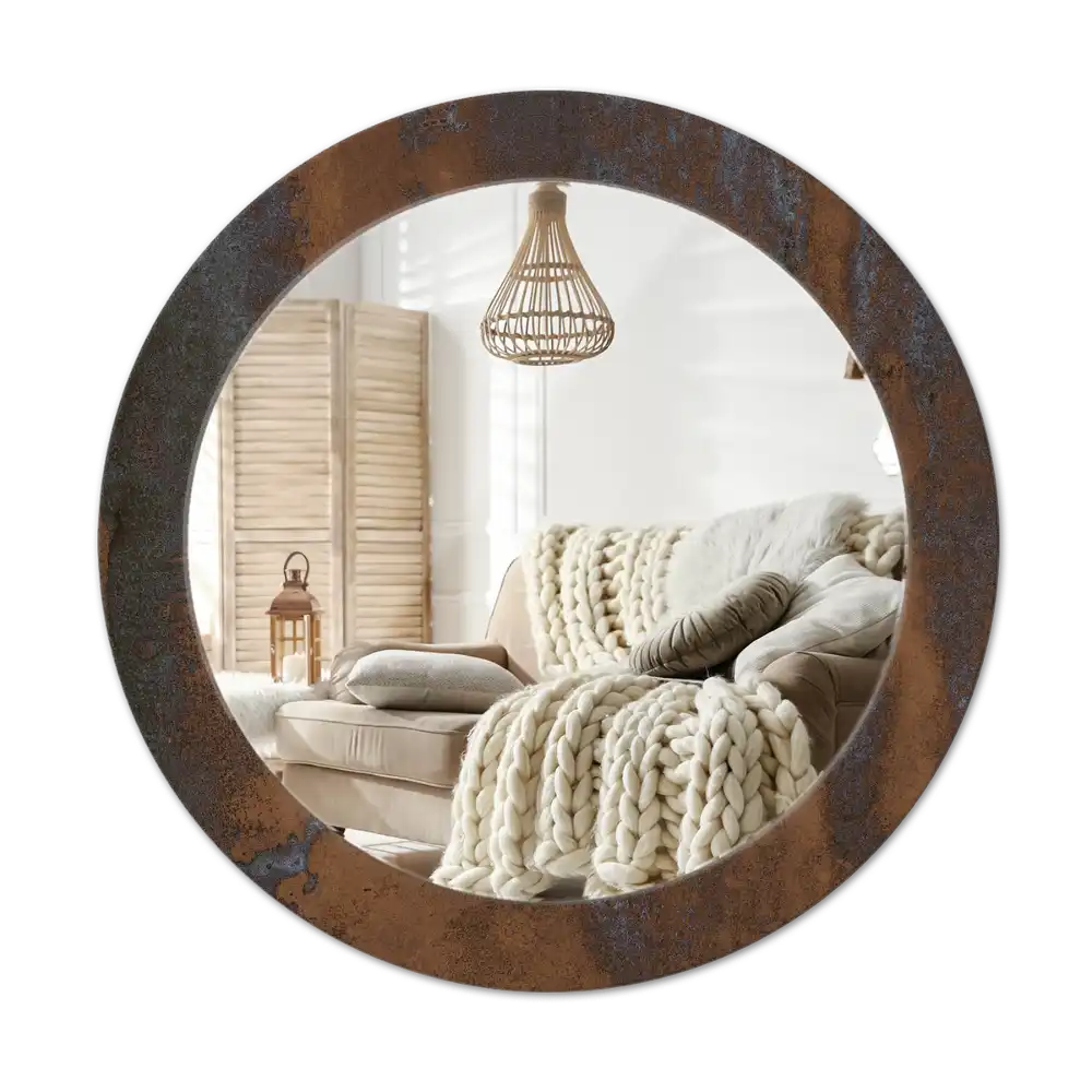Round printed mirror Metallic rustic