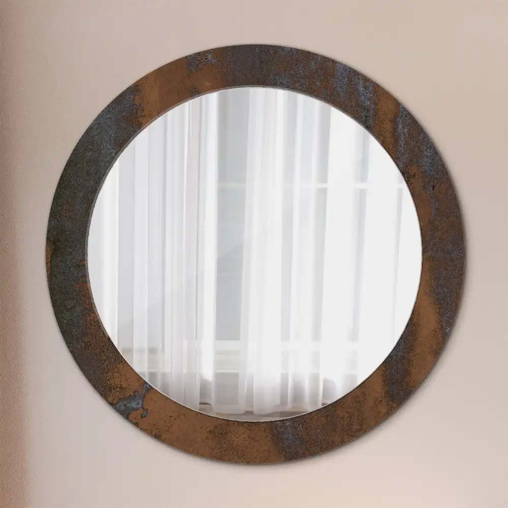 Round printed mirror Metallic rustic