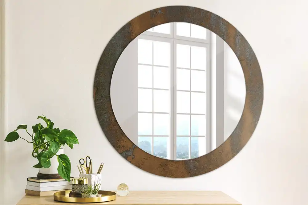 Round printed mirror Metallic rustic