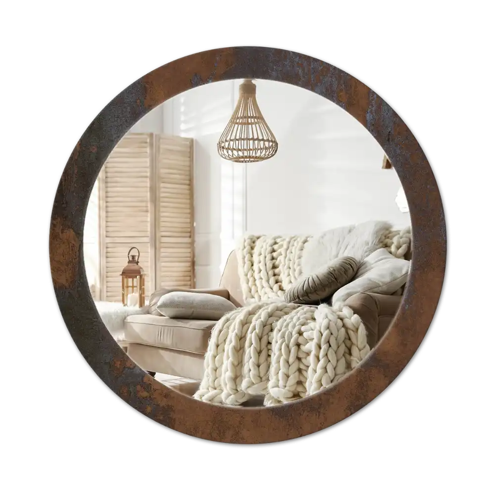 Round printed mirror Metallic rustic