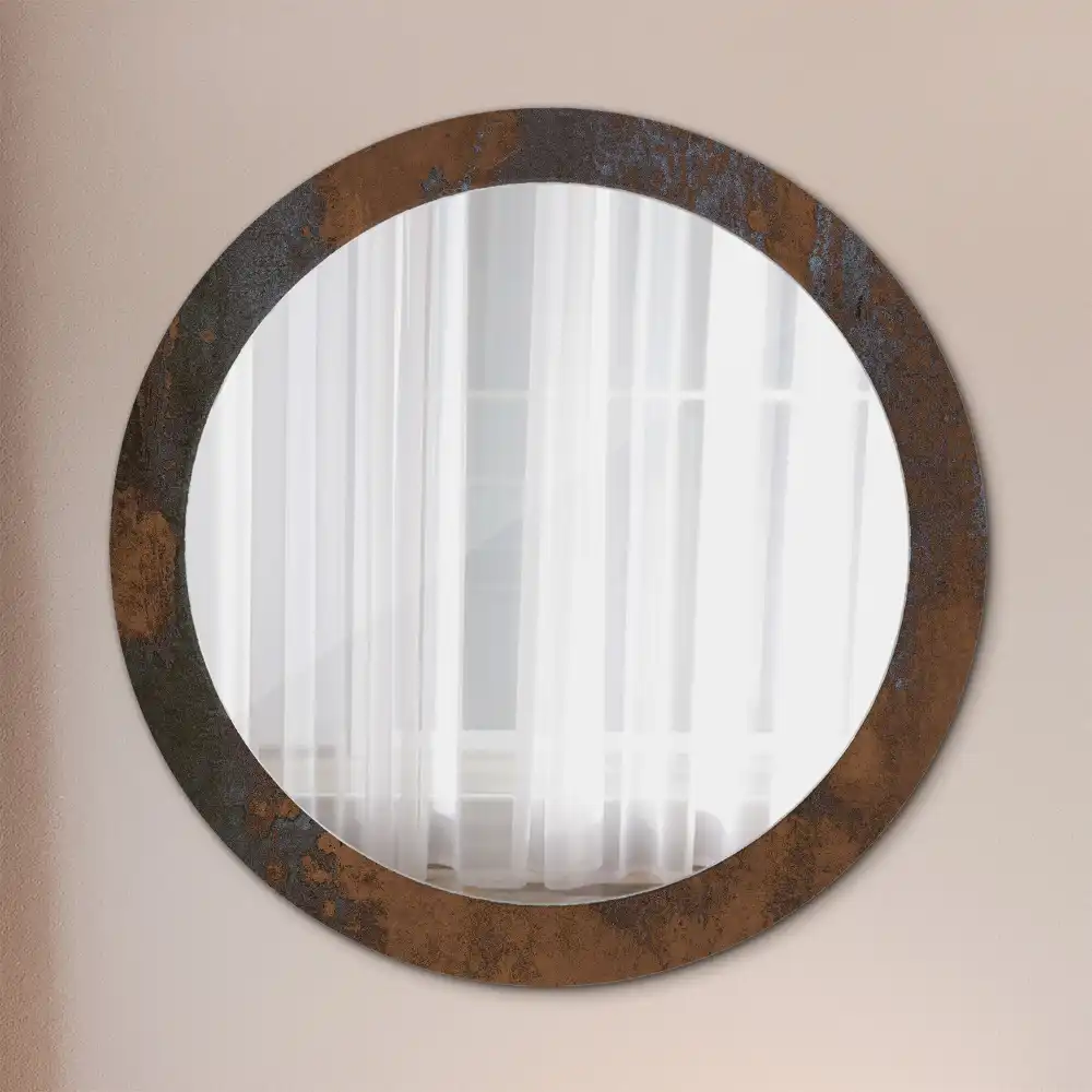 Round printed mirror Metallic rustic