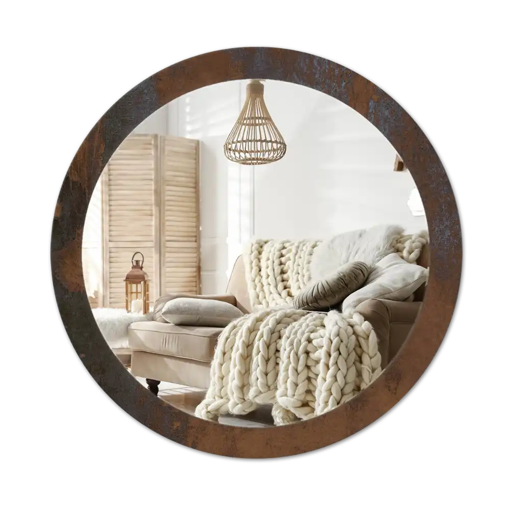 Round printed mirror Metallic rustic
