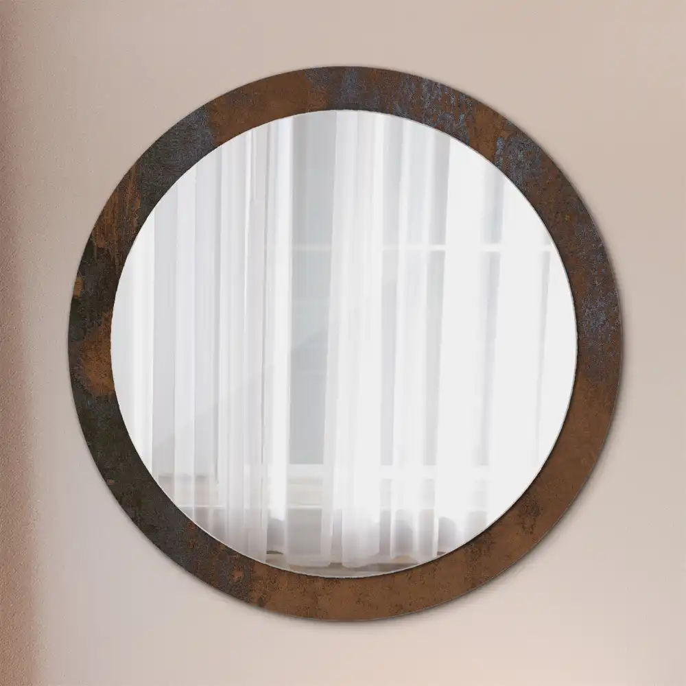 Round printed mirror Metallic rustic