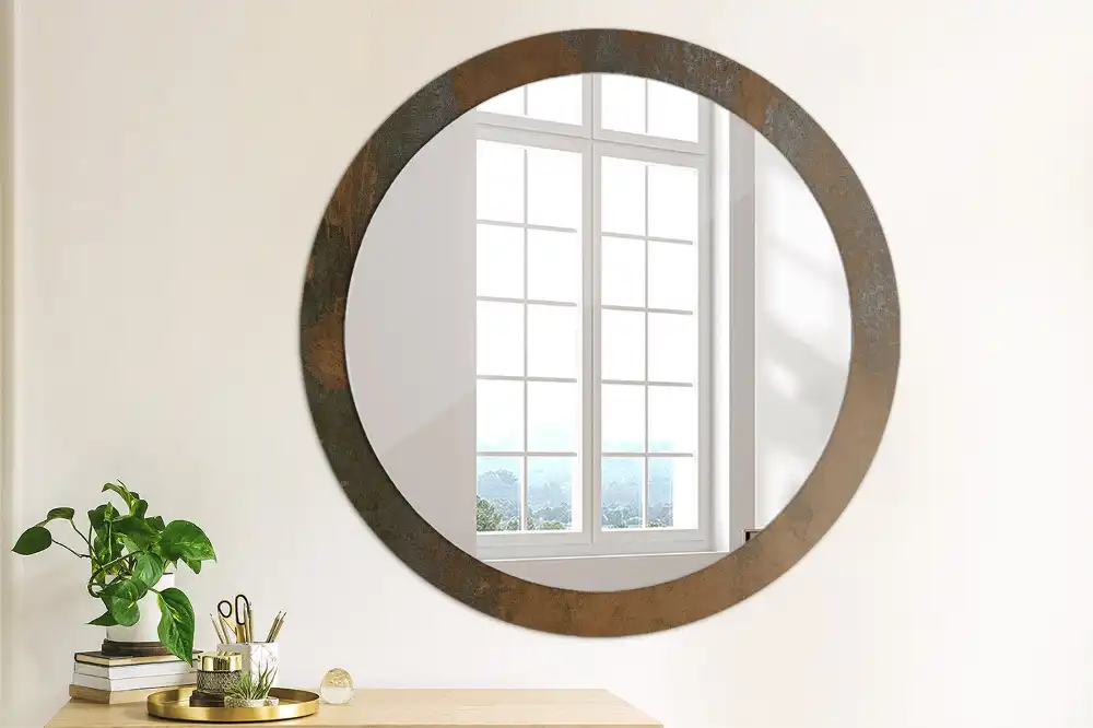 Round printed mirror Metallic rustic