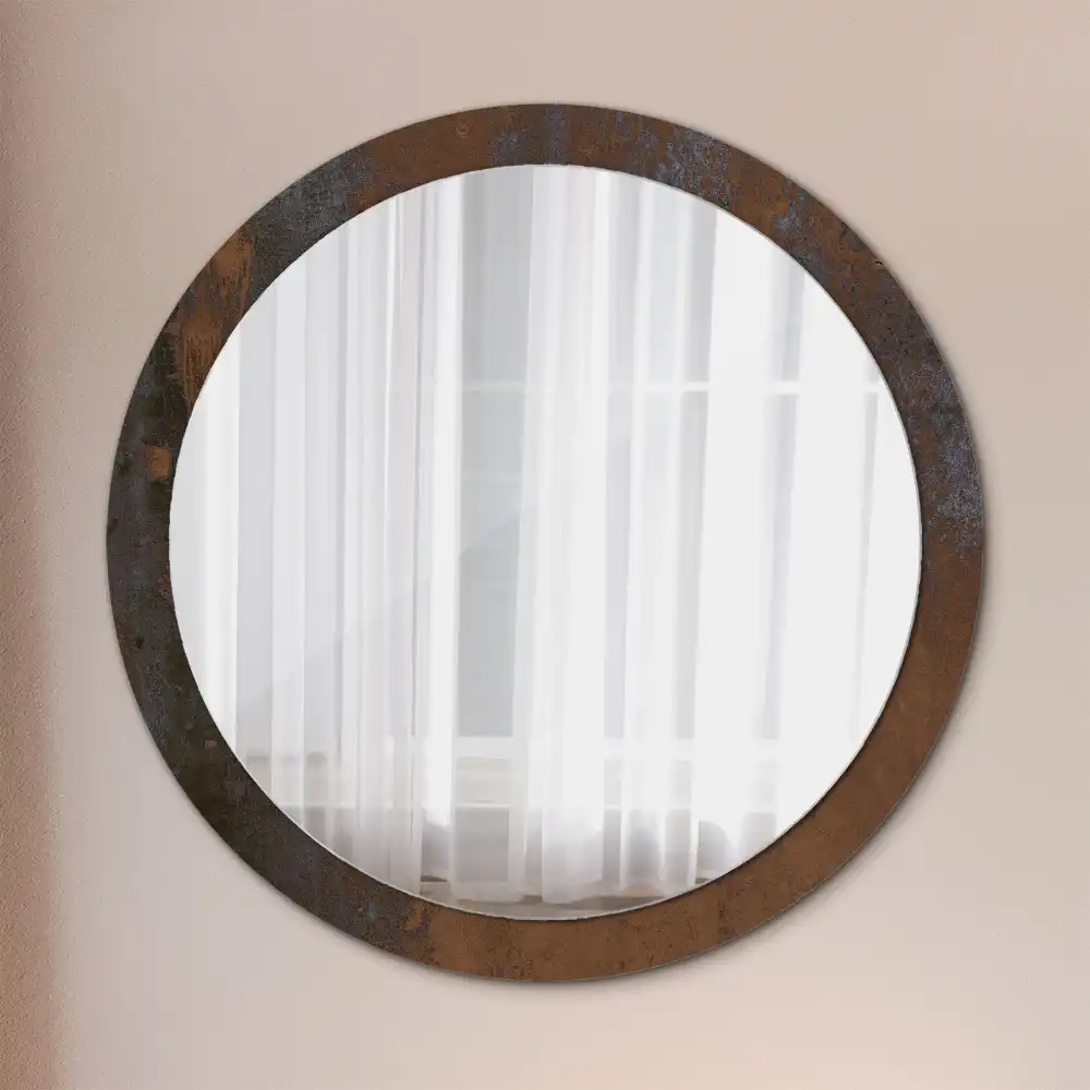 Round printed mirror Metallic rustic