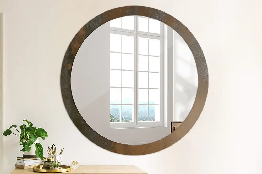 Round printed mirror Metallic rustic