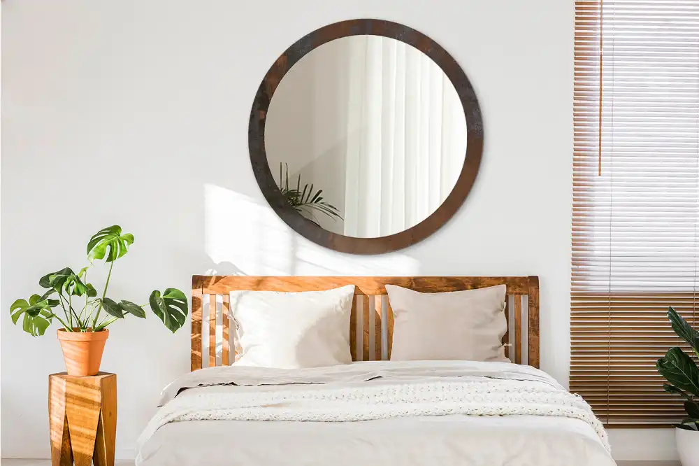 Round printed mirror Metallic rustic