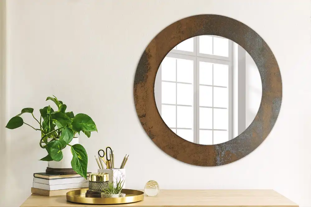 Round printed mirror Metallic rustic