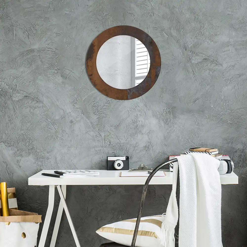 Round printed mirror Metallic rustic