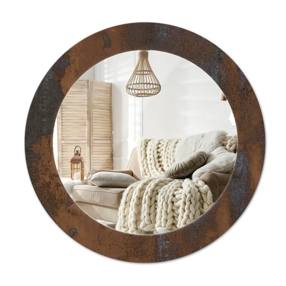 Round printed mirror Metallic rustic