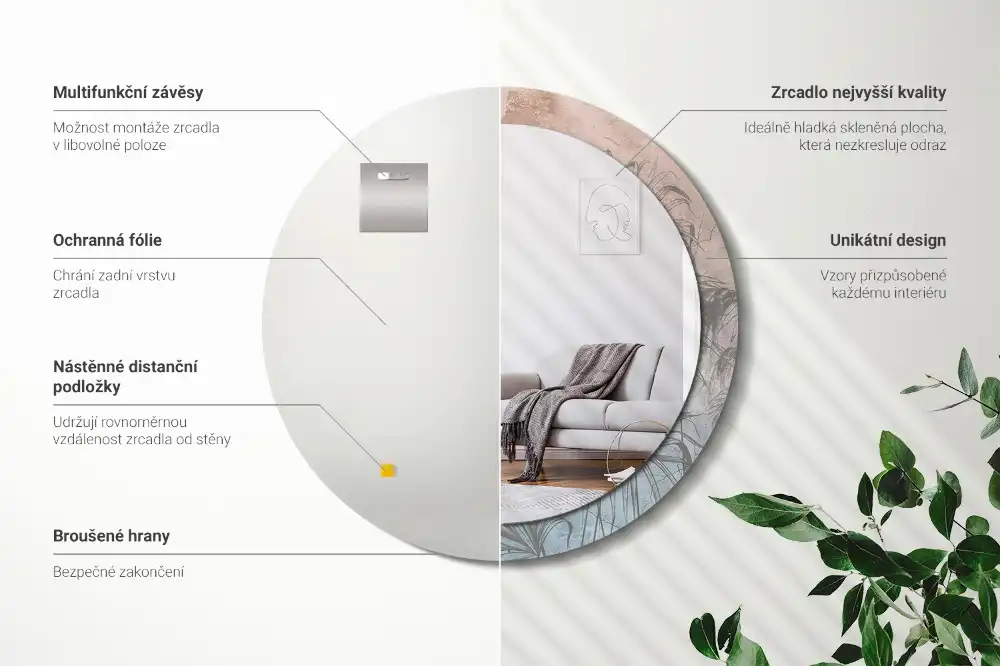 Round decorative mirror Tropical flowers