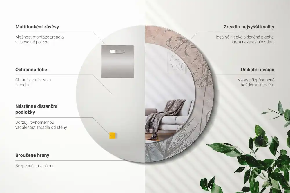 Round decorative mirror Tropical flowers