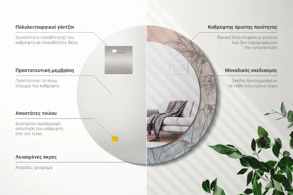 Round decorative mirror Tropical flowers