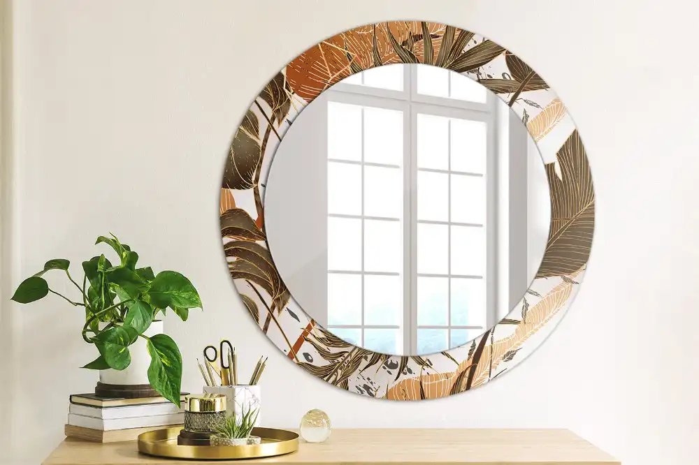 Round decorative mirror Palm leaves