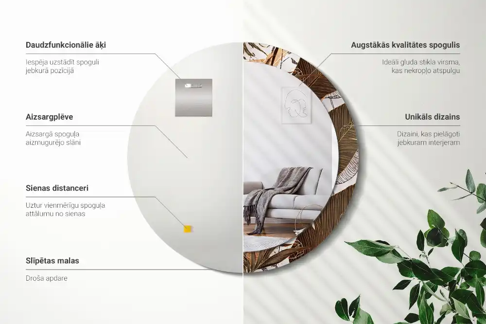 Round decorative mirror Palm leaves