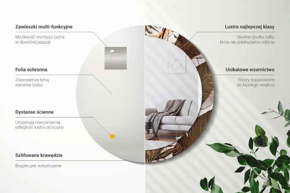 Round decorative mirror Palm leaves