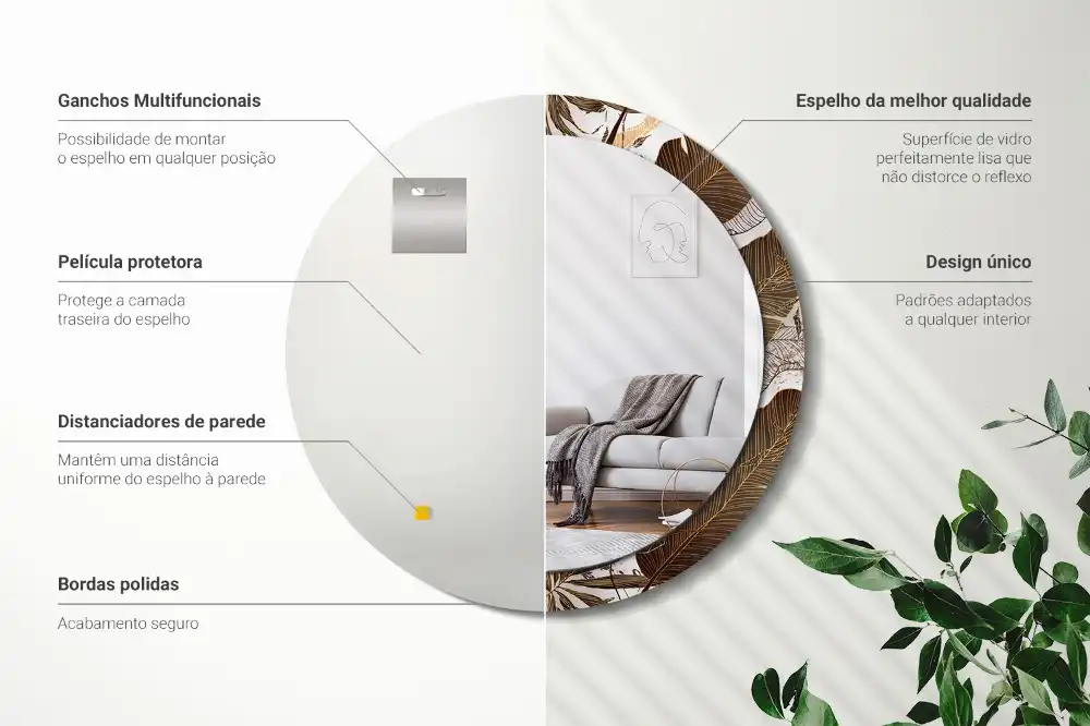 Round decorative mirror Palm leaves