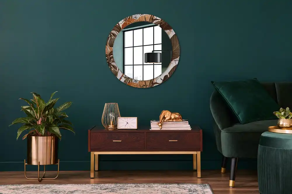 Round decorative mirror Palm leaves