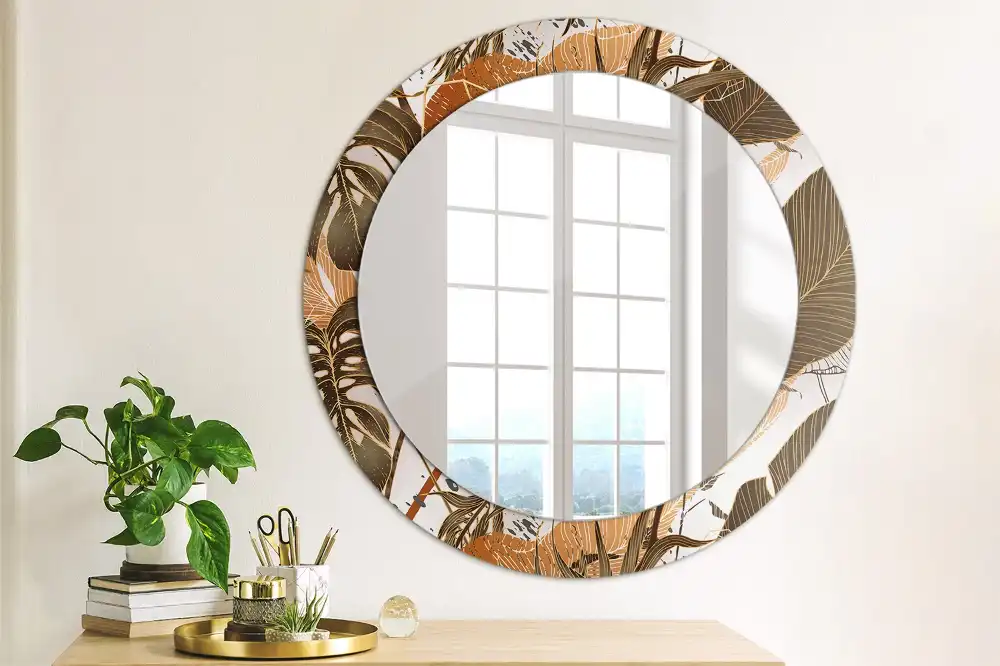 Round decorative mirror Palm leaves