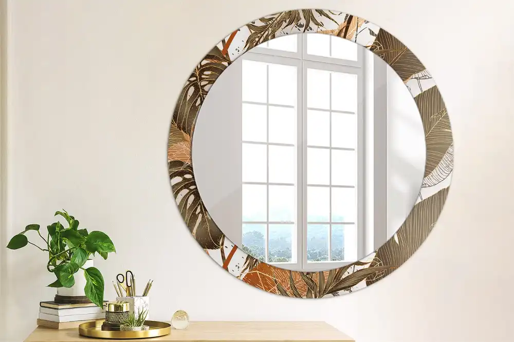 Round decorative mirror Palm leaves
