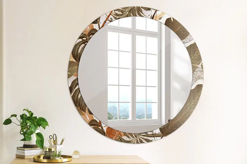 Round decorative mirror Palm leaves